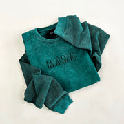 Mama Signature Waffle Sleeve Crewneck - Pine