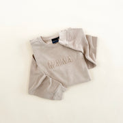 Mama Signature Waffle Sleeve Crewneck - Warm Sand